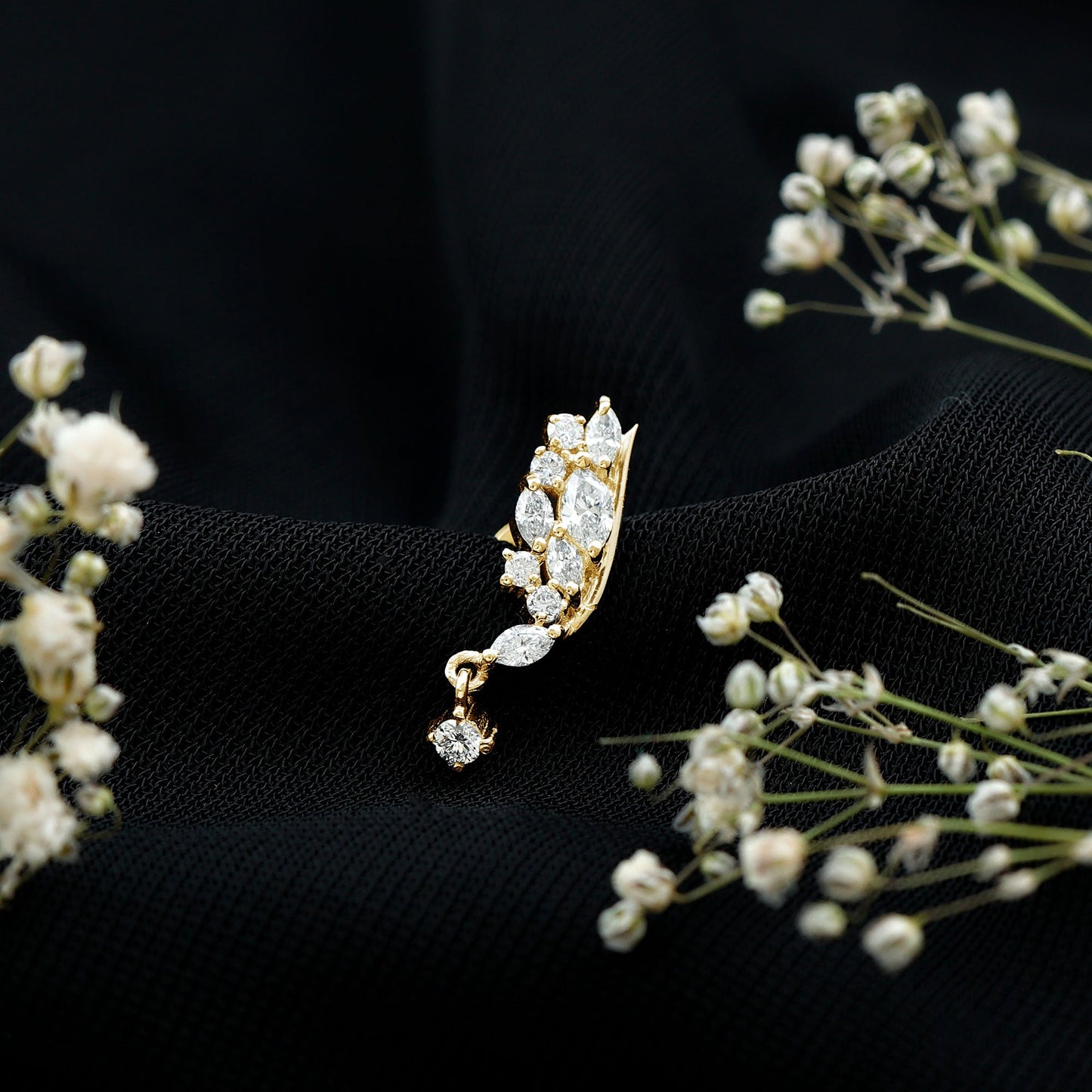 Unique Moissanite Wing Earring for Cartilage Piercing