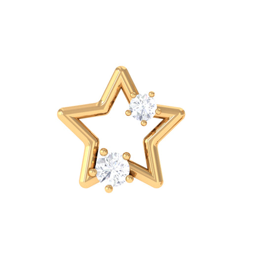 Certified Moissanite Star Shaped Earring for Upper Lobe Piercing