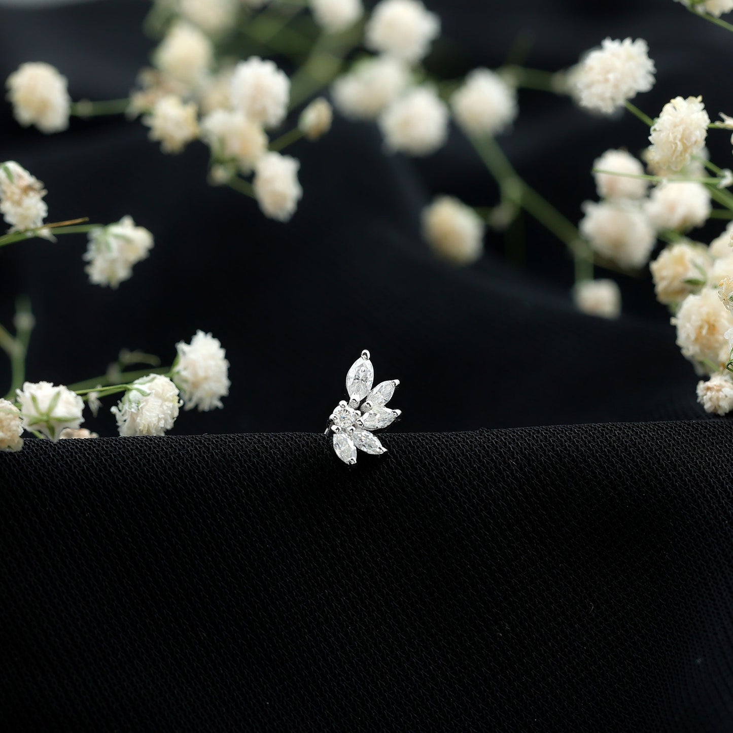 Marquise and Round Cut Moissanite Earring for Cartilage Piercing