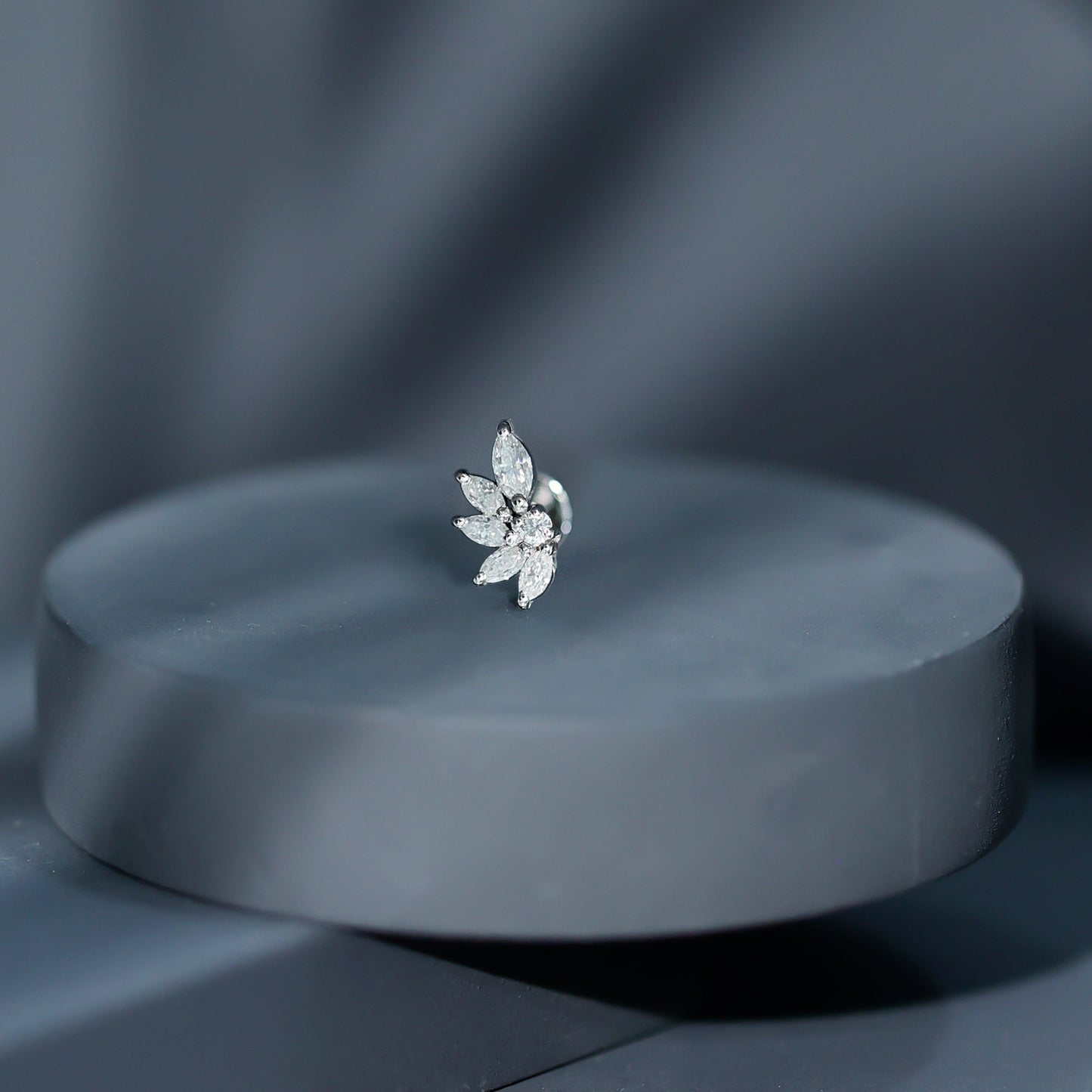 Marquise and Round Cut Moissanite Earring for Cartilage Piercing