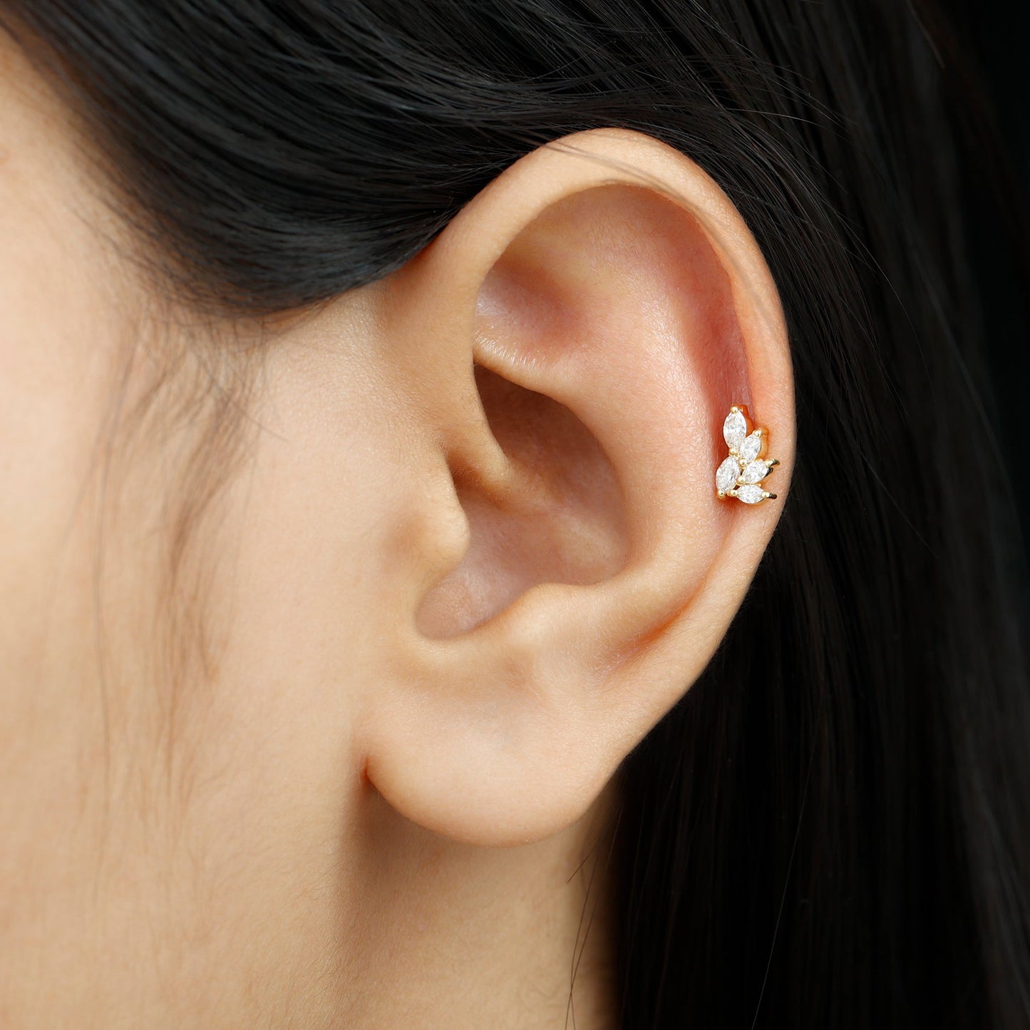 Marquise Moissanite Cluster Earring for Helix Piercing