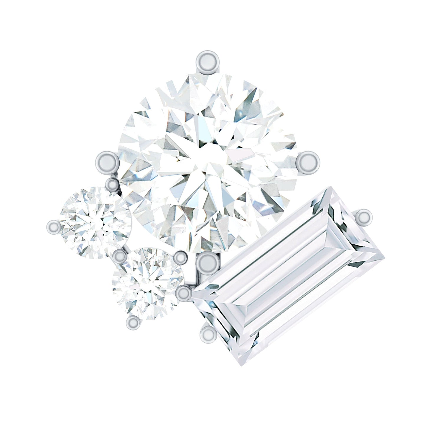 Baguette and Round Moissanite Cluster Tragus Earring