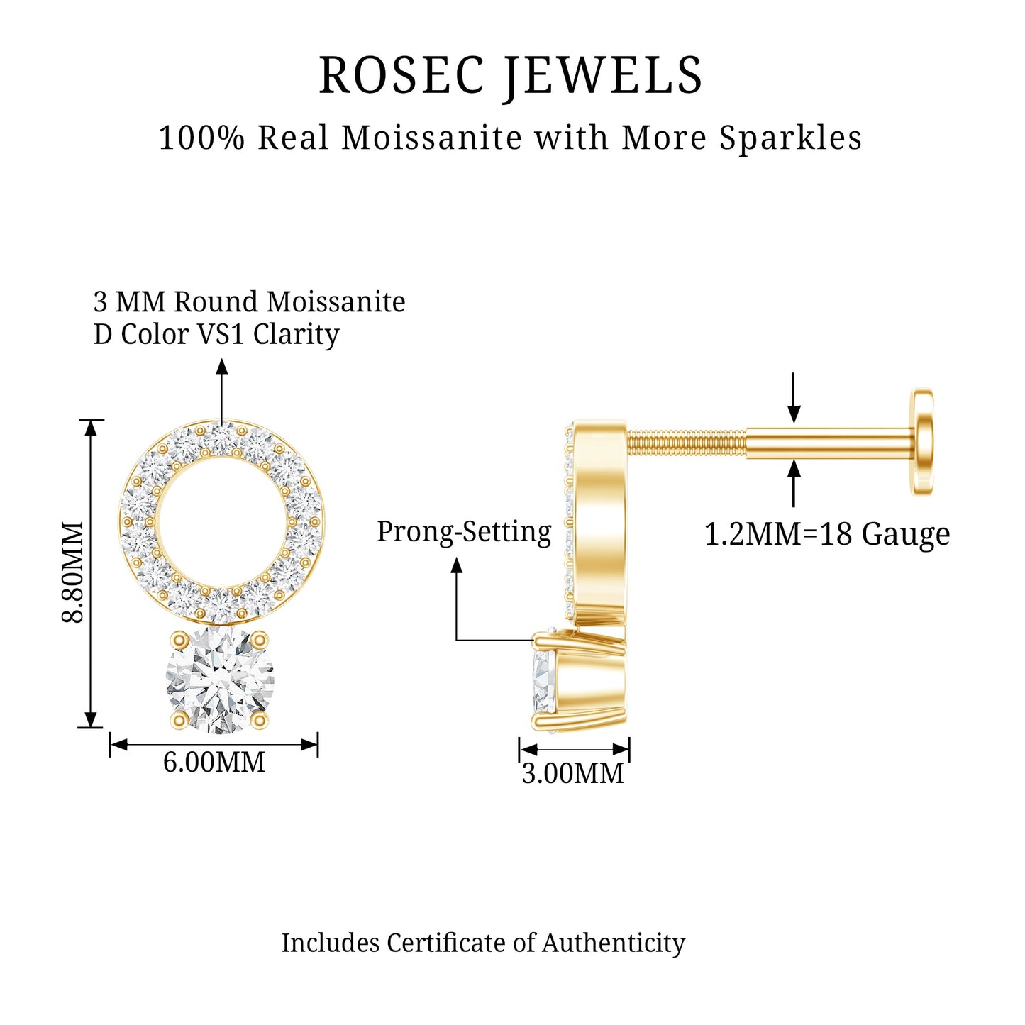 Certified Moissanite Open Circle Cartilage Earring for Women