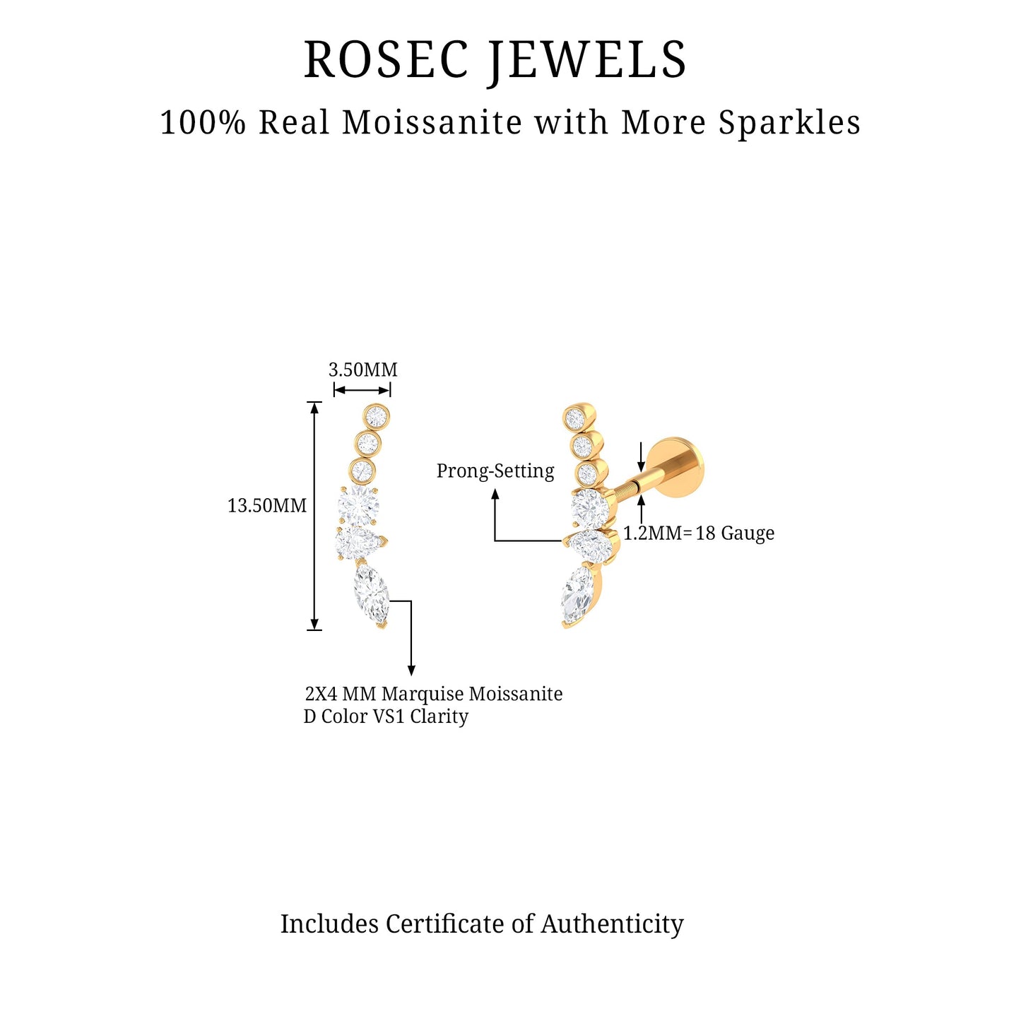 Certified Moissanite Designer Crawler Earring