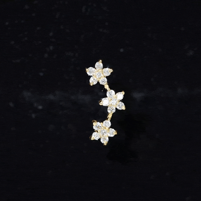 Certified Moissanite Three Flower Stud Earring for Helix Piercing