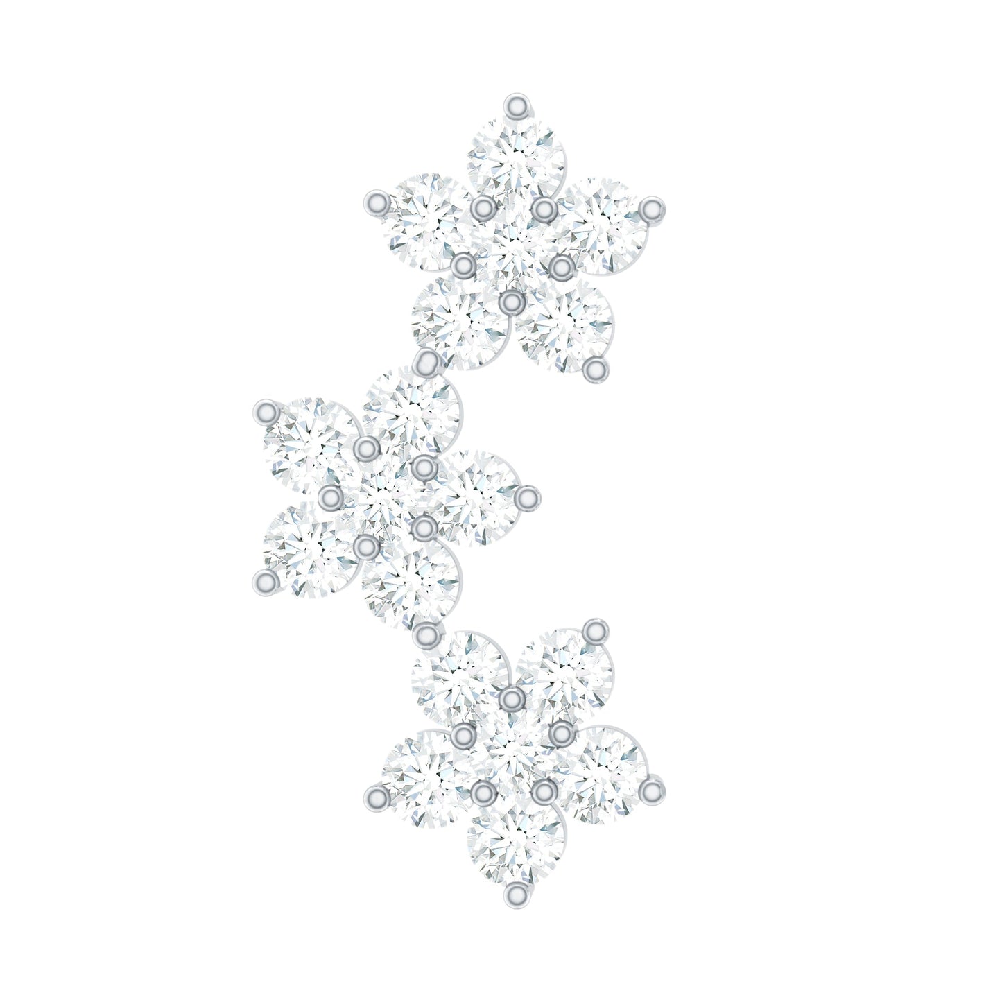 Certified Moissanite Three Flower Stud Earring for Helix Piercing