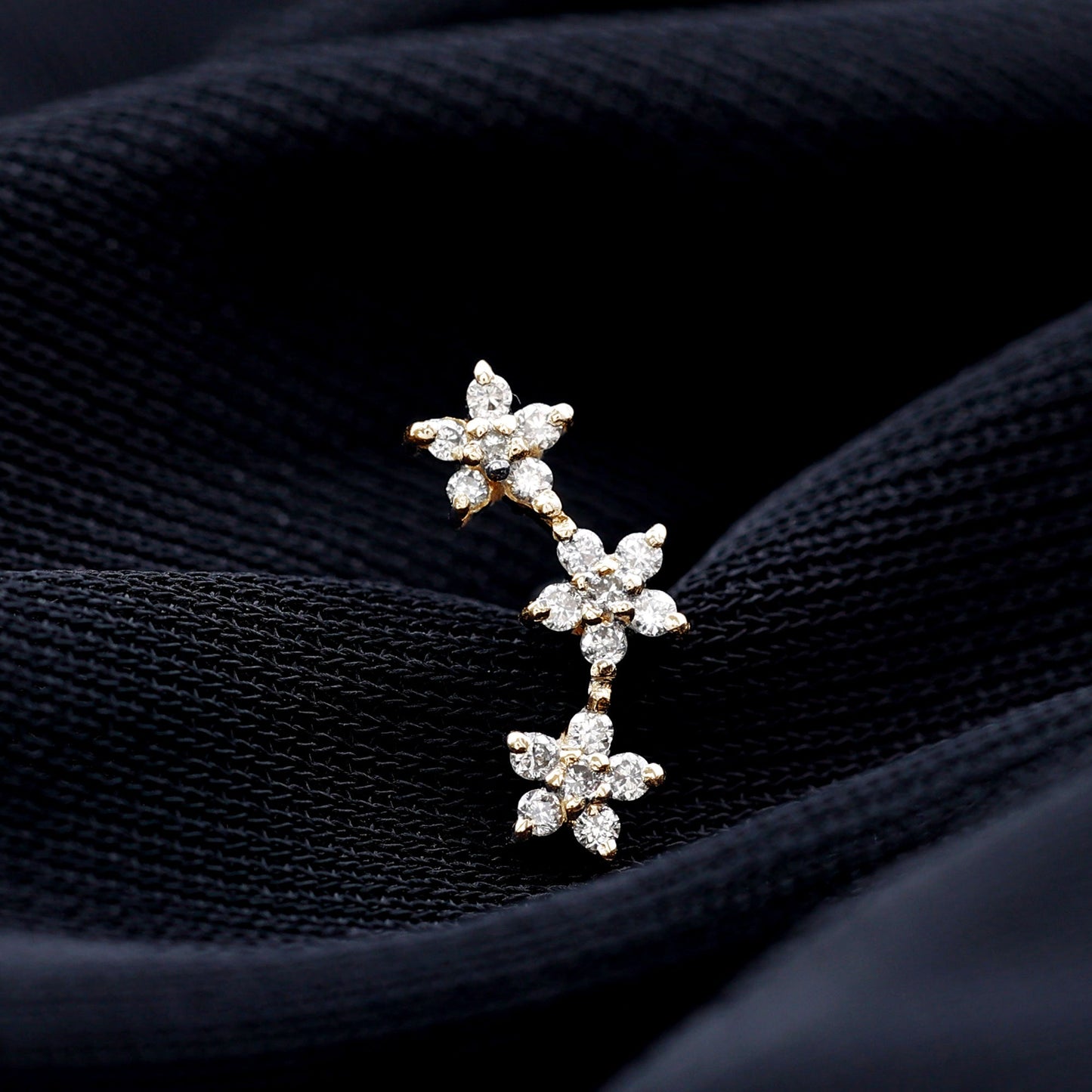 Certified Moissanite Three Flower Stud Earring for Helix Piercing