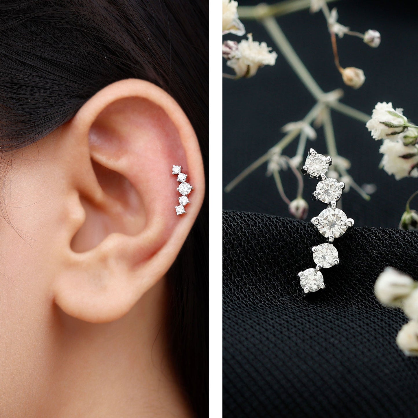 Graduated Style Diamond Crawler Earring for Women