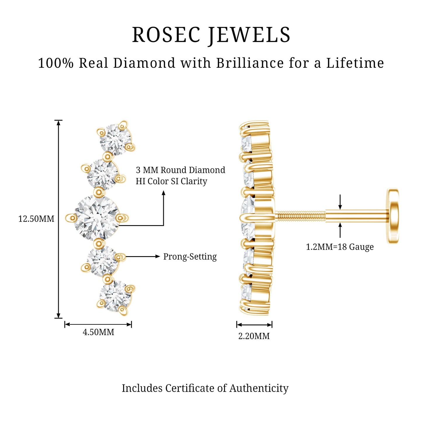 Graduated Style Diamond Crawler Earring for Women