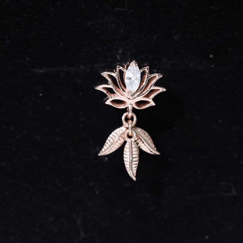 Marquise Moissanite Lotus Drop Earring for Cartilage Piercing