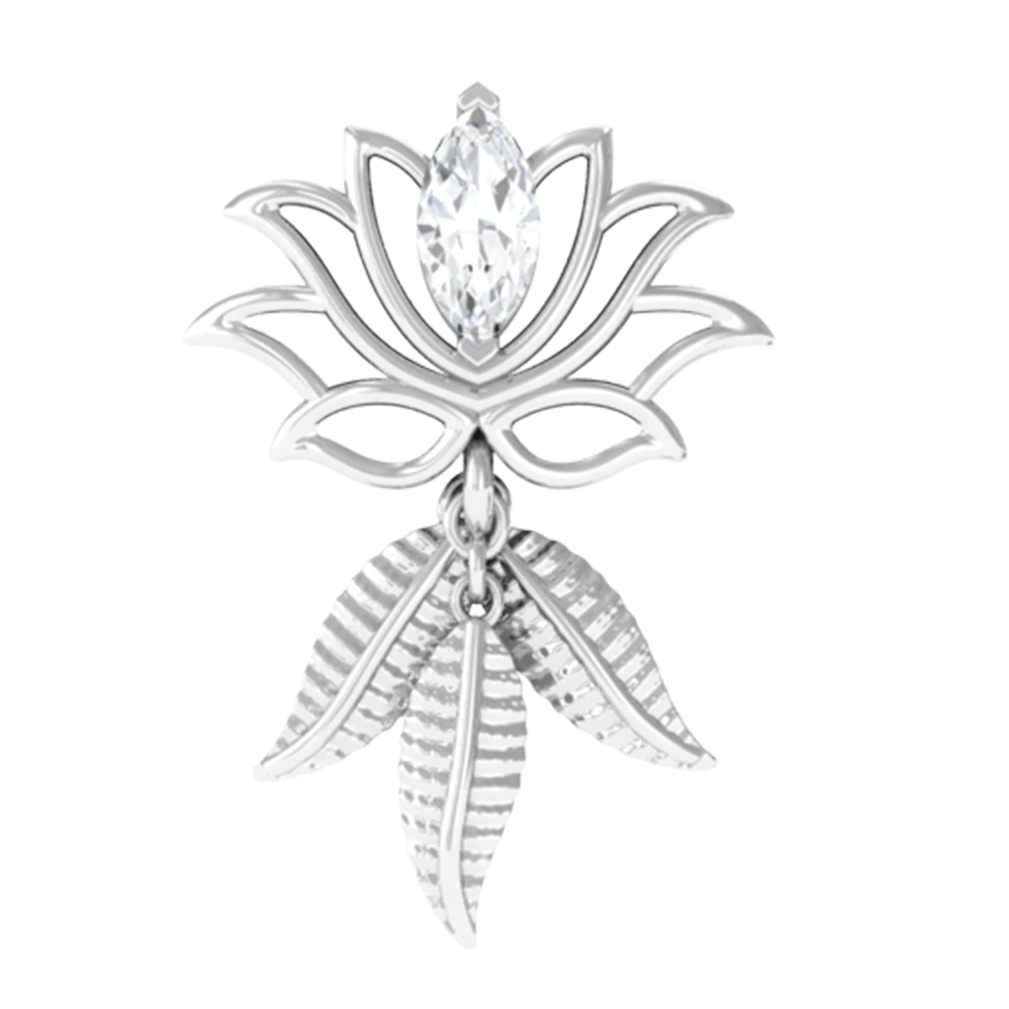 Marquise Moissanite Lotus Drop Earring for Cartilage Piercing