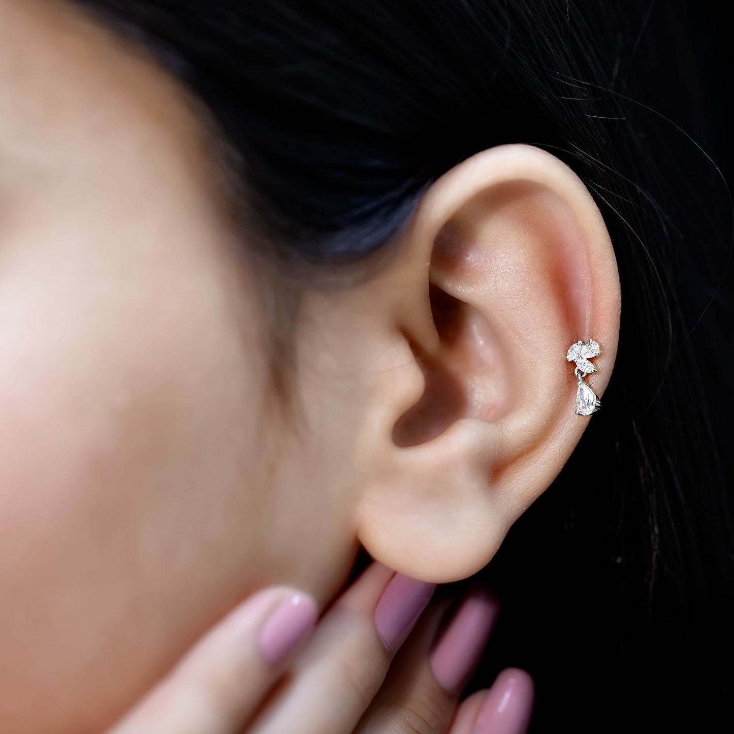 Natural Diamond Teardrop Cartilage Earring With Certificate