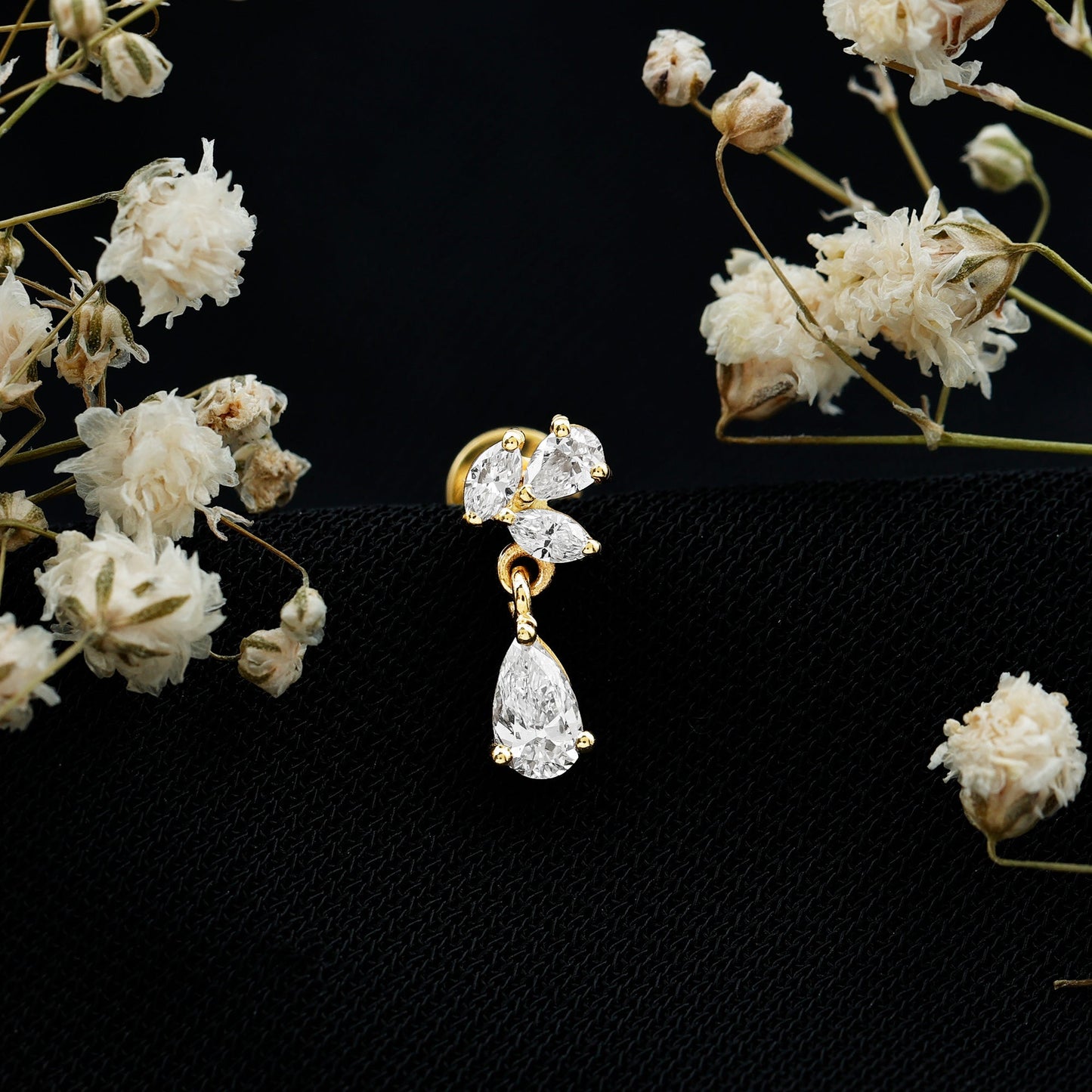 Natural Diamond Teardrop Cartilage Earring With Certificate