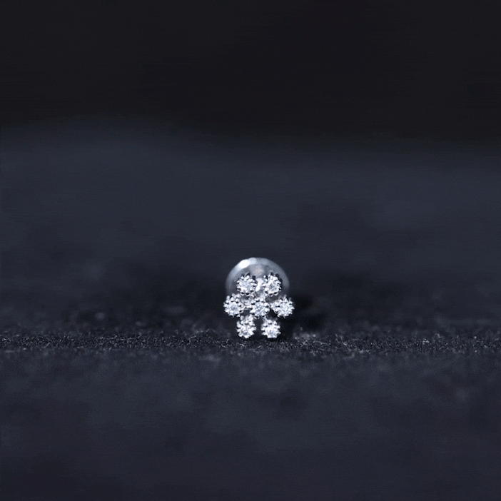 Moissanite Flower Cartilage Earring in Beaded Bezel Setting