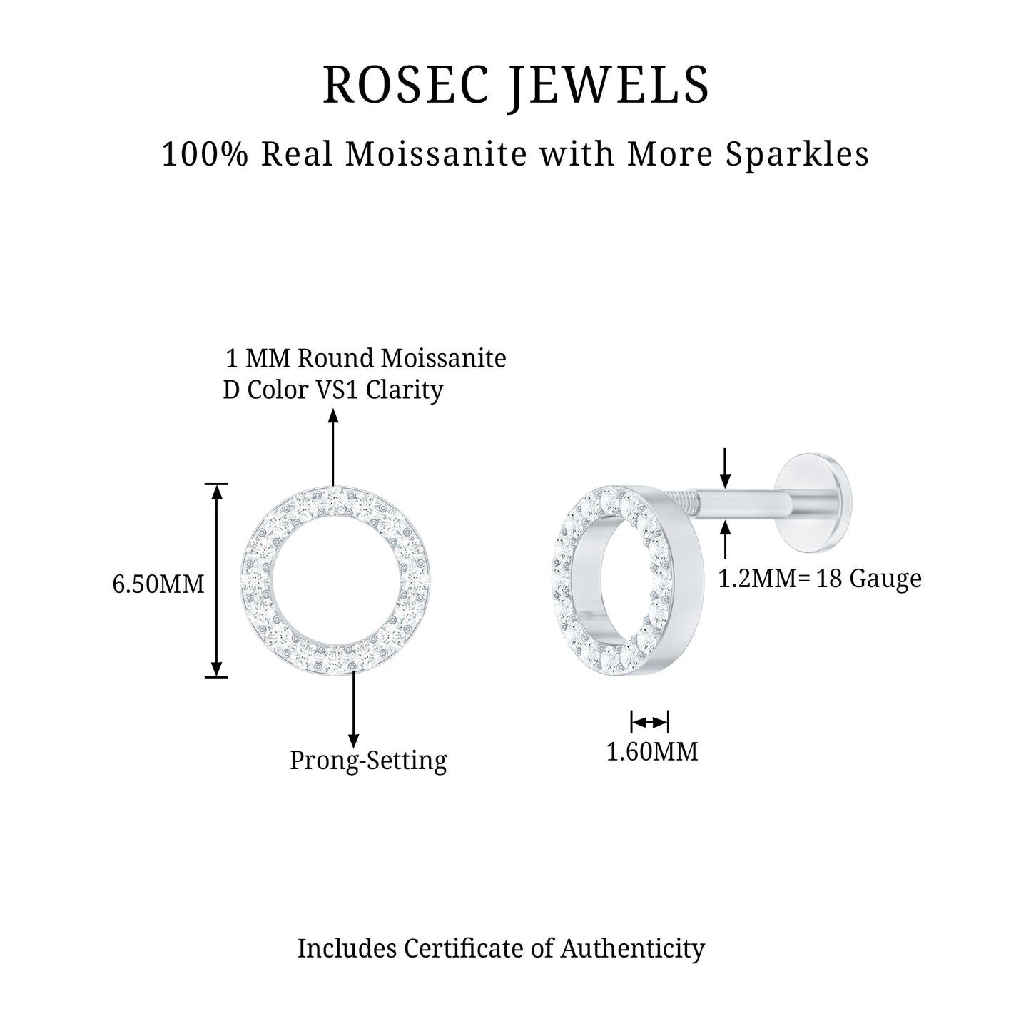 Minimal Moissanite Circle Helix Earring for Women