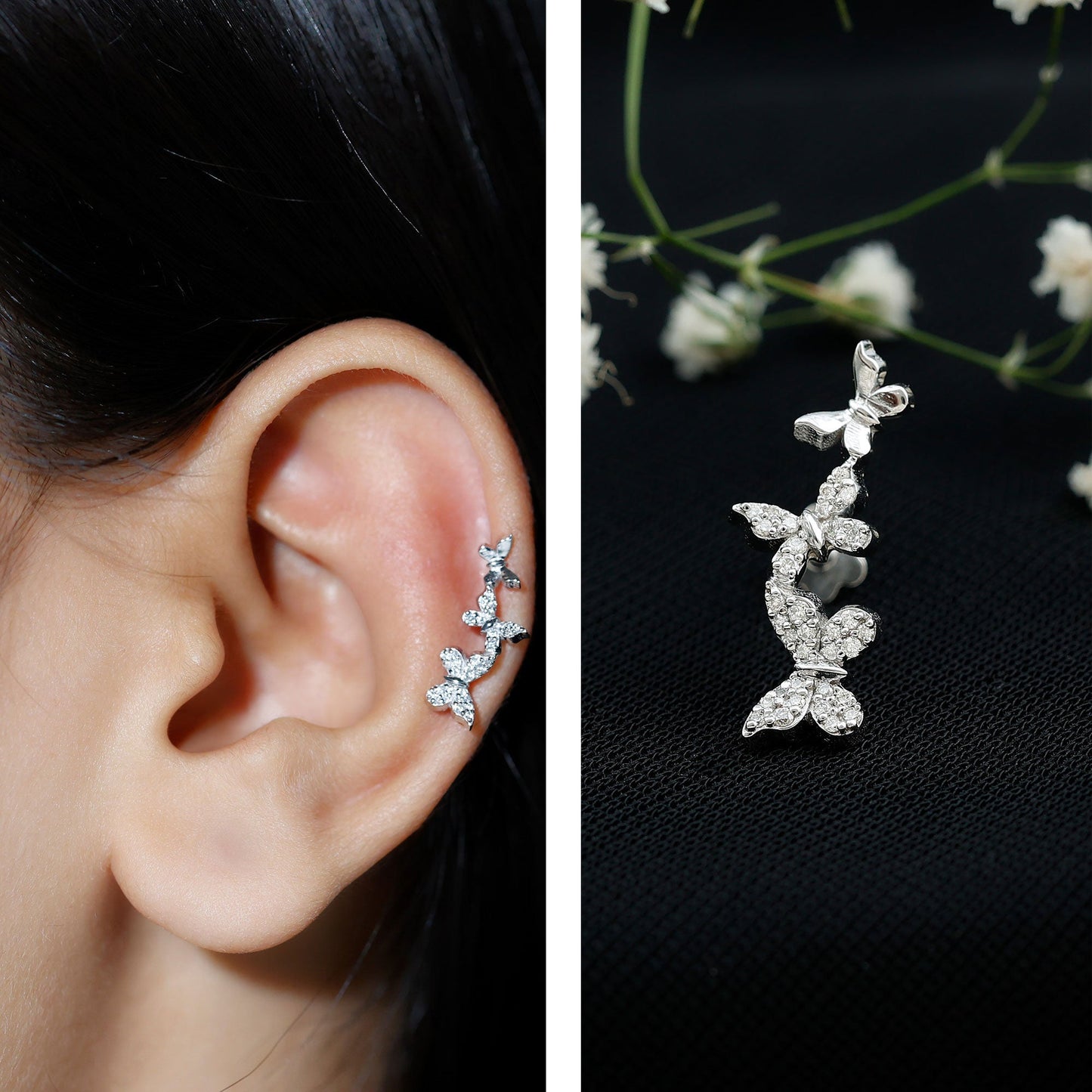 Moissanite Butterfly Climber Earring for Helix Piercing