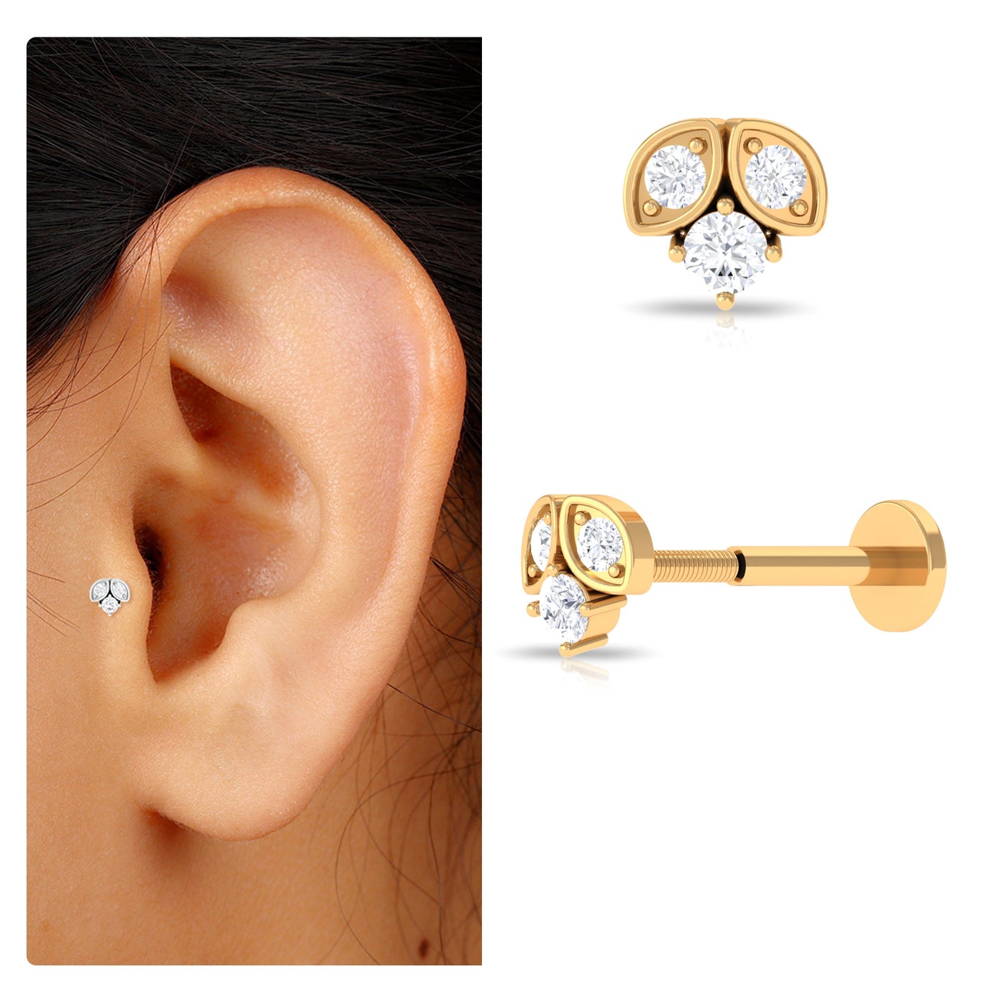 Genuine Diamond Tragus Earring with Flat Back