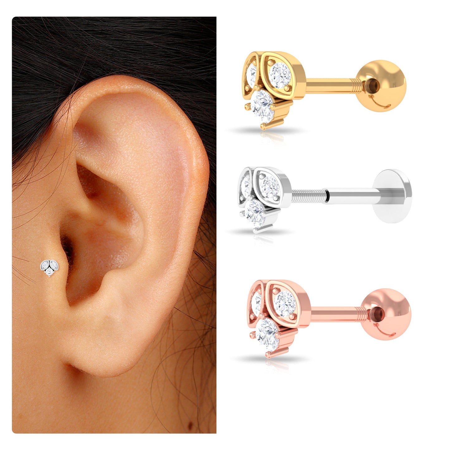 Genuine Diamond Tragus Earring with Flat Back