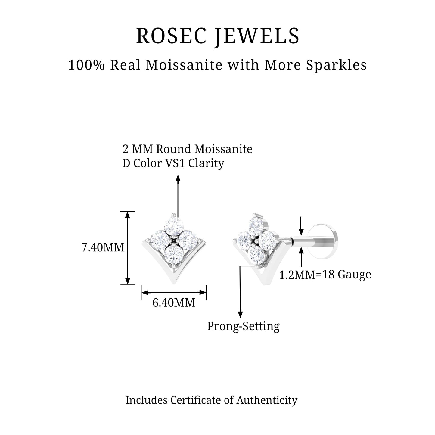 Certified Moissanite Floral Cluster Cartilage Earring