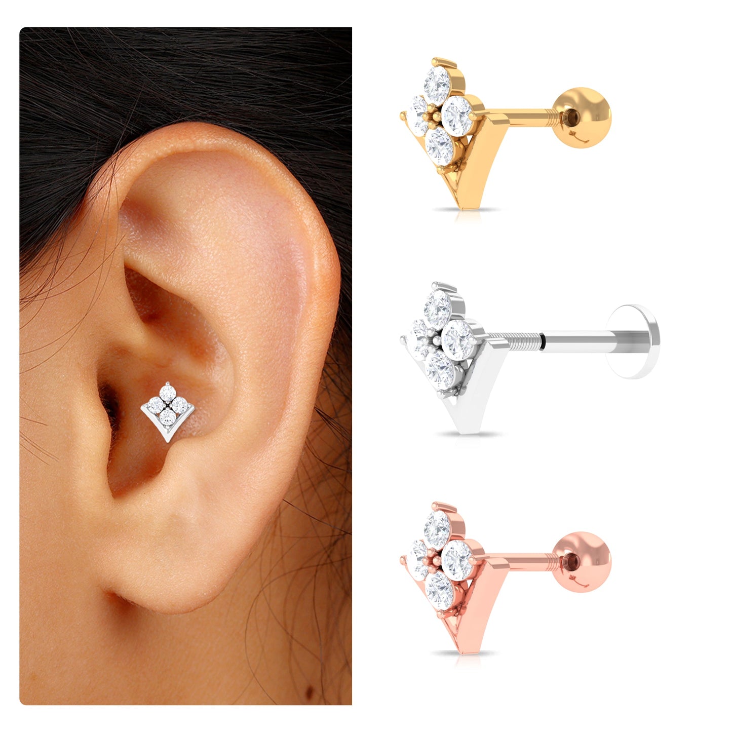 Certified Moissanite Floral Cluster Cartilage Earring