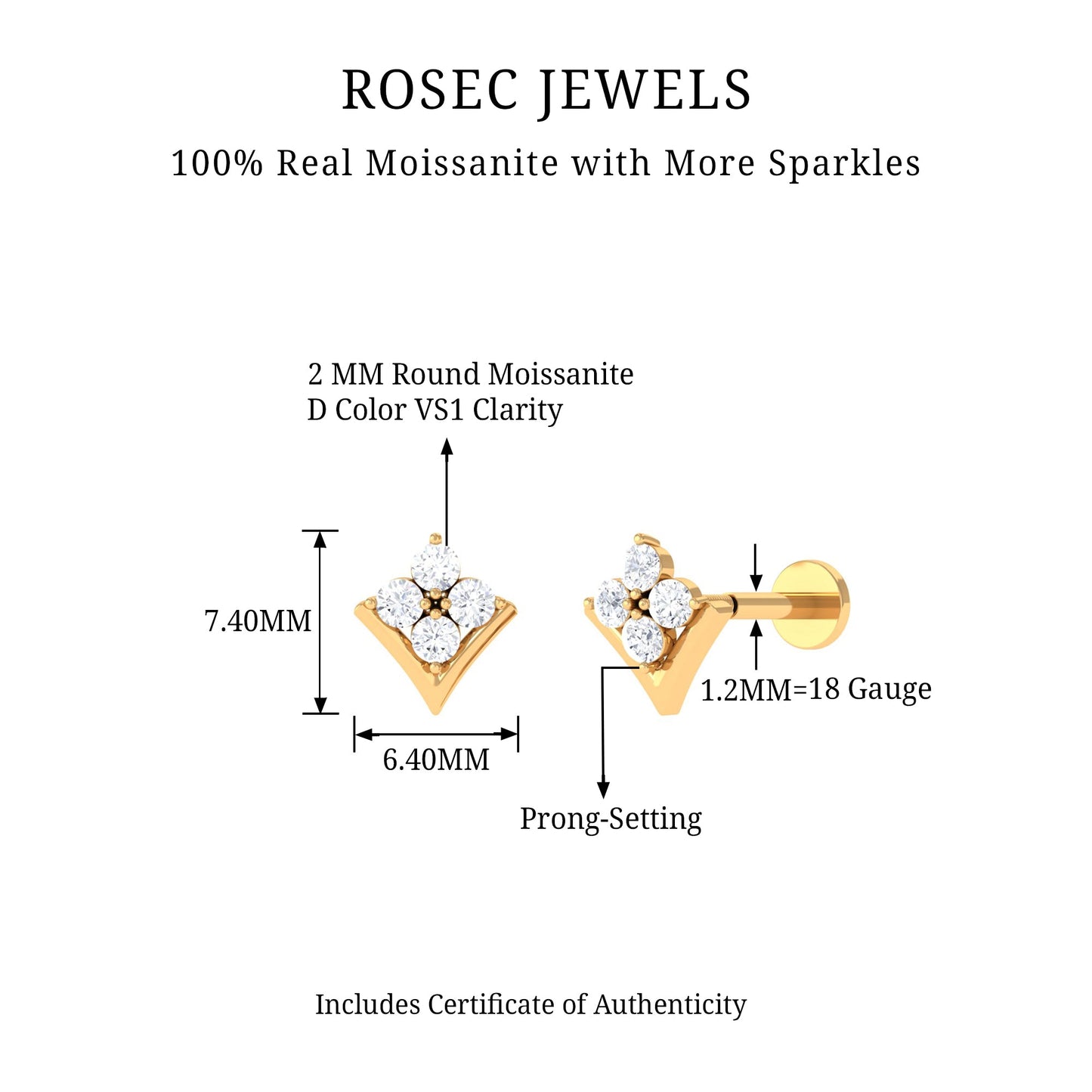Certified Moissanite Floral Cluster Cartilage Earring