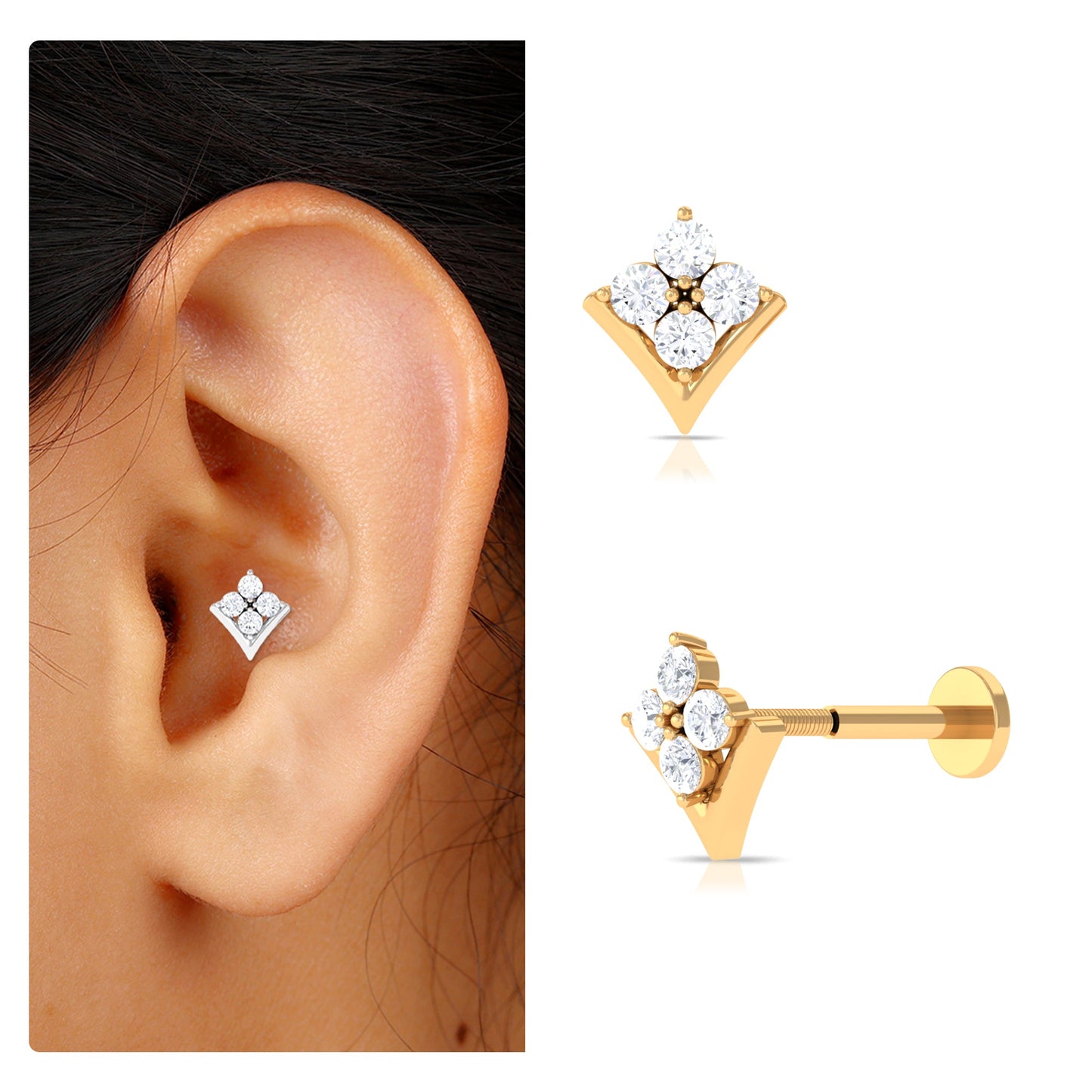 Certified Moissanite Floral Cluster Cartilage Earring