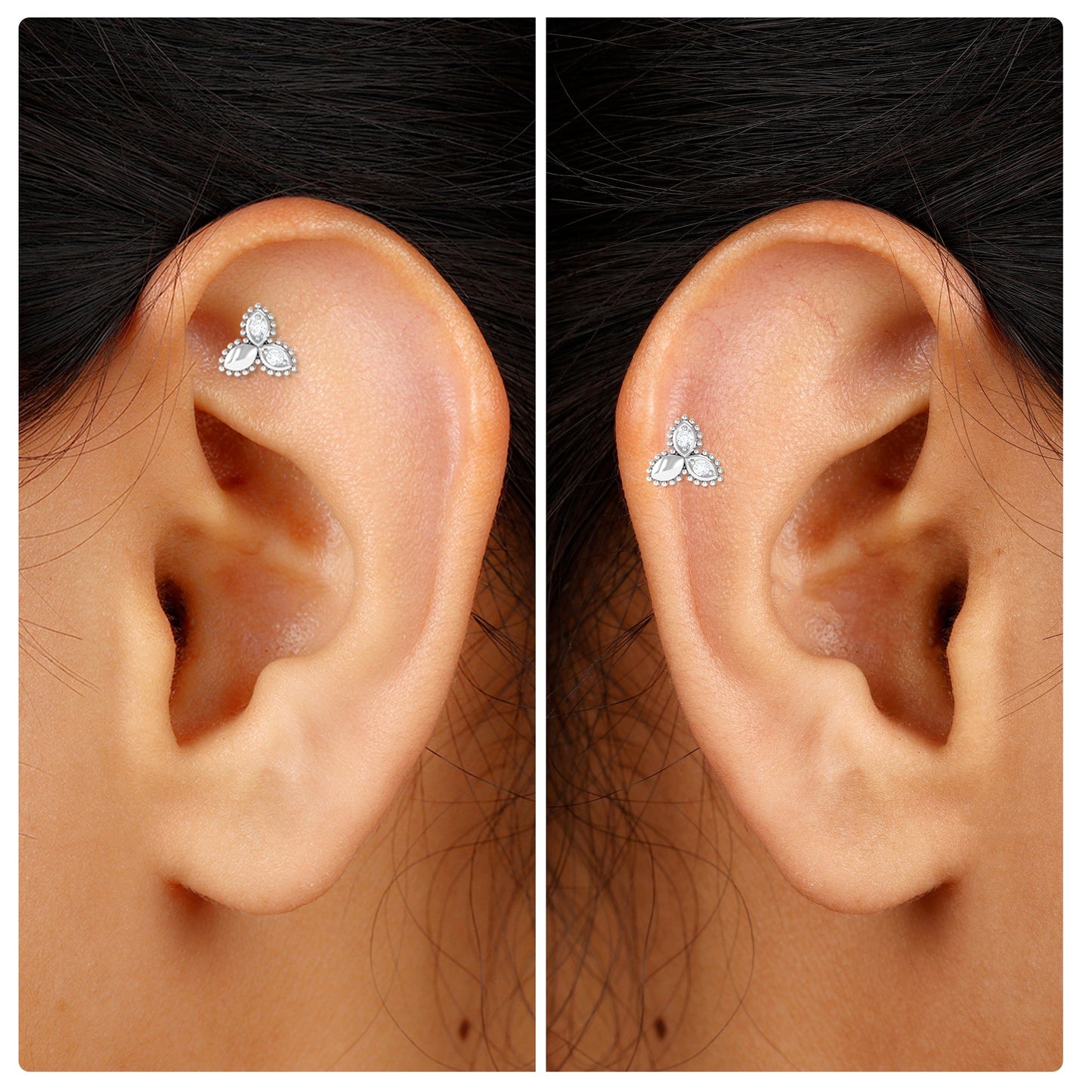 Natural Diamond Leaf Earring for Helix Piercing