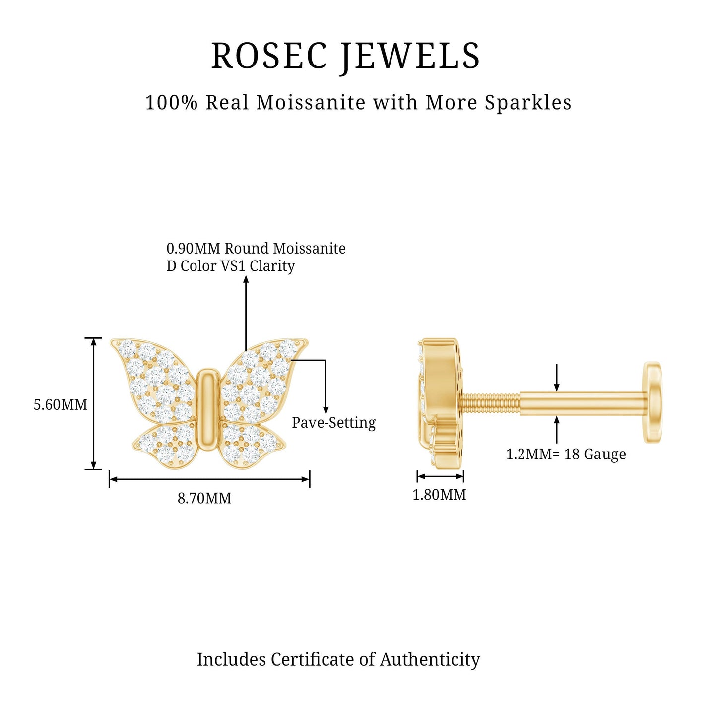 Exquisite Moissanite Butterfly Cartilage Earring