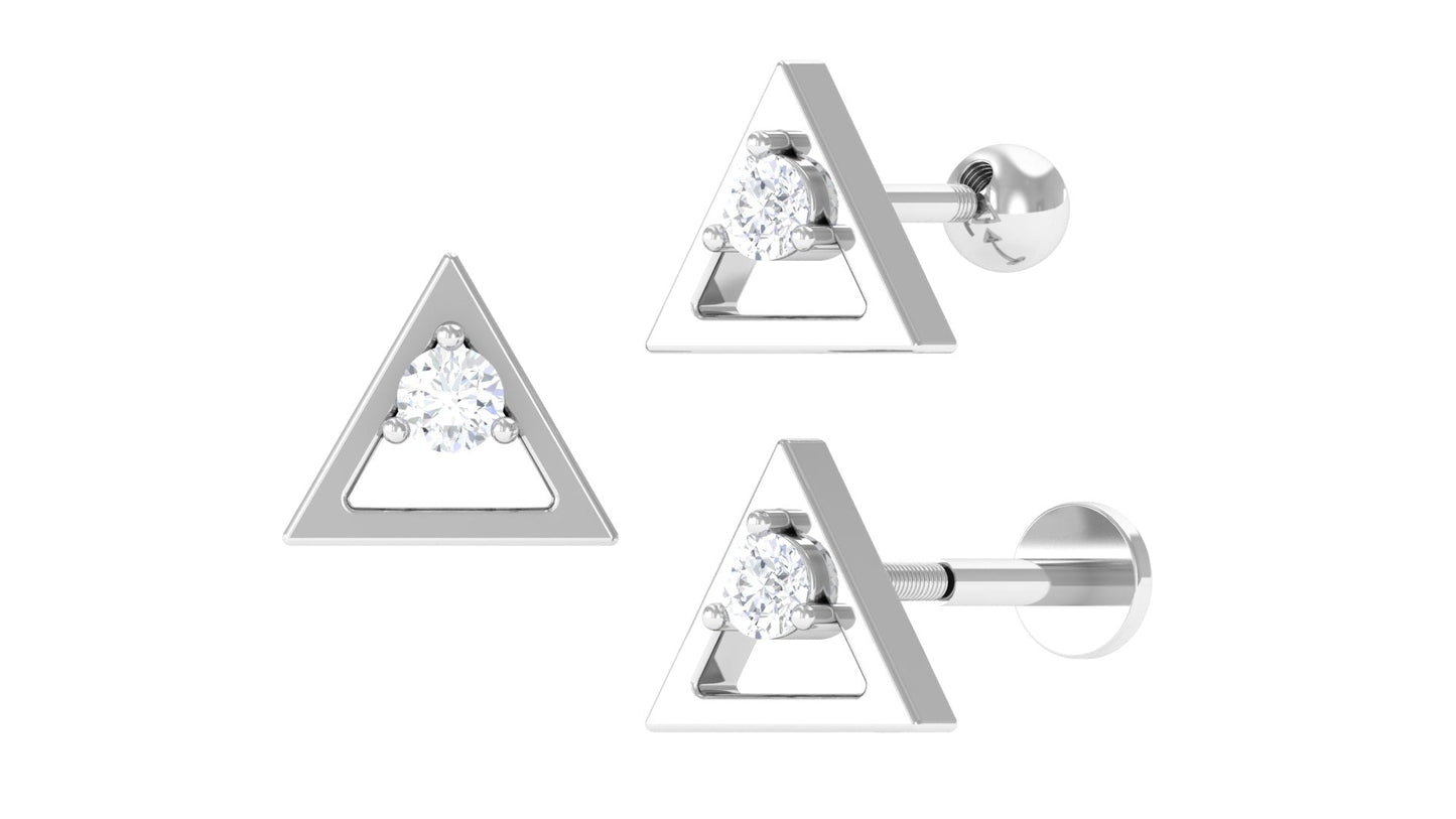 Round Moissanite Triangle Earring for Upper Lobe Piercing