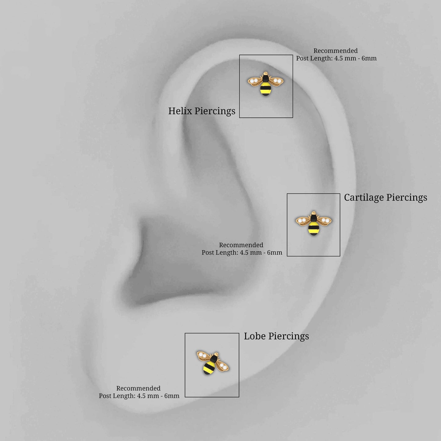 Natural Diamond Honey Bee Cartilage Earring