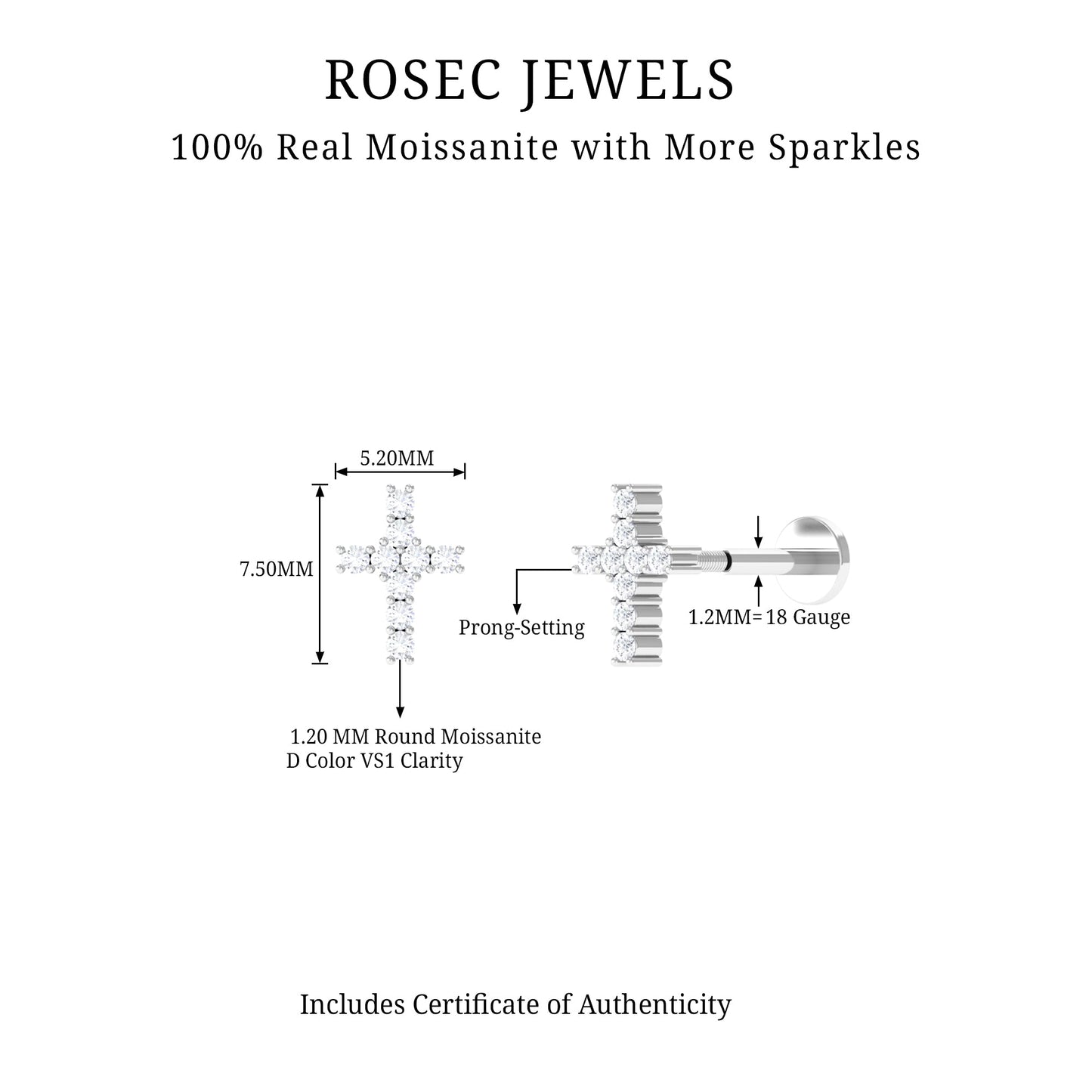 Minimalist Moissanite Cross Cartilage Earring