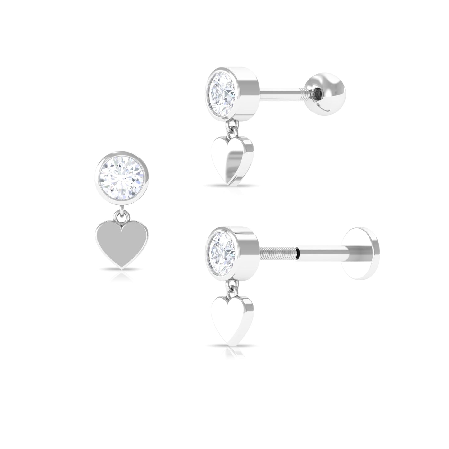 Round Moissanite Heart Drop Earring for Helix Piercing