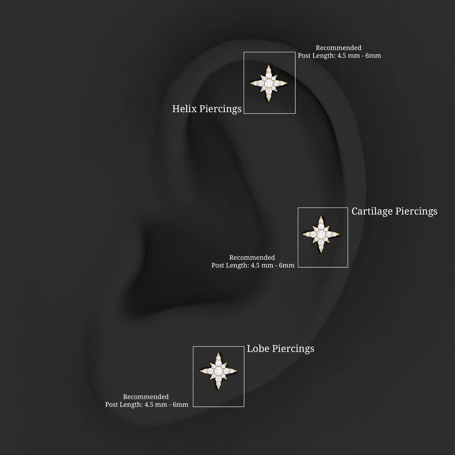 Moissanite Starburst Cartilage Earring with Flat Back