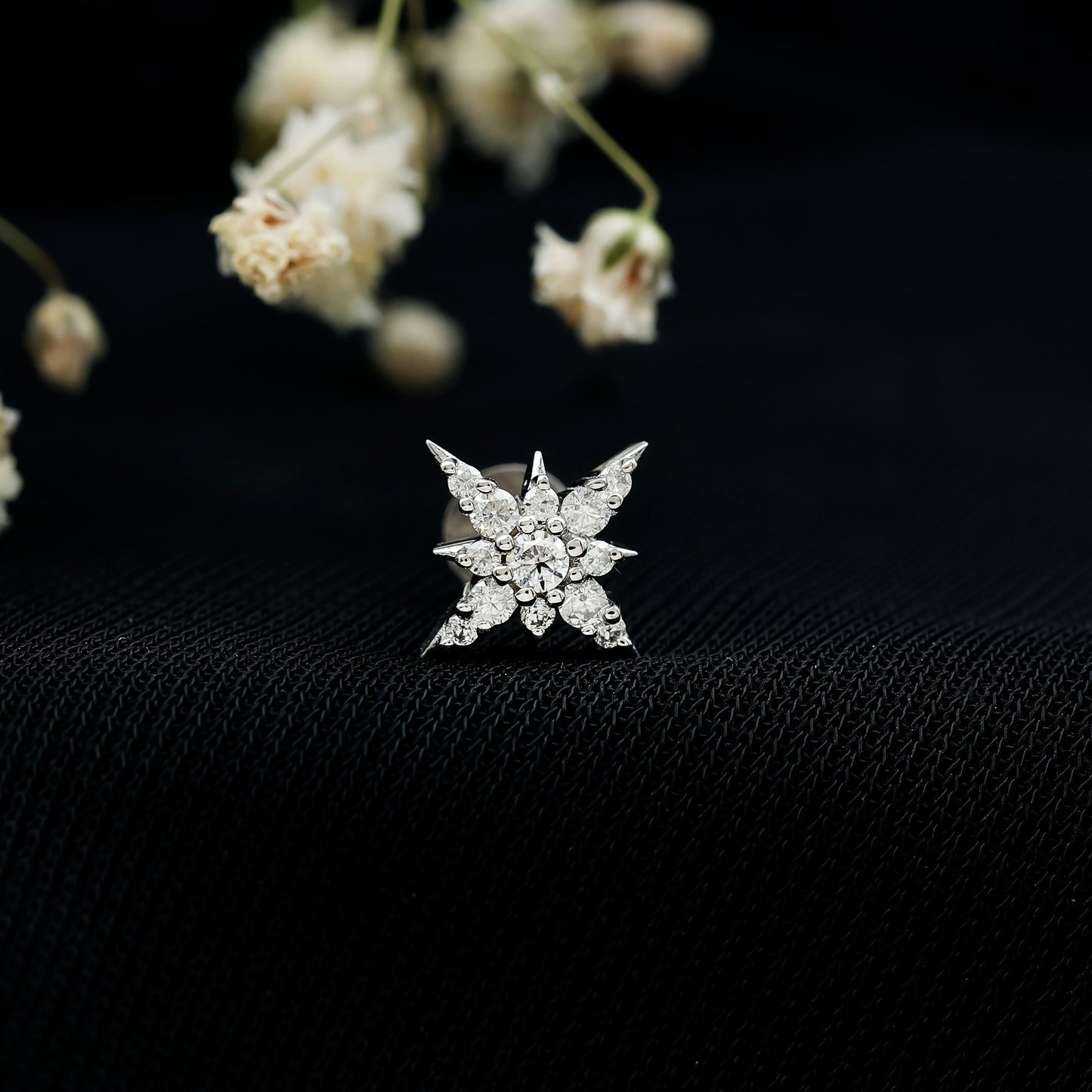 Moissanite Starburst Cartilage Earring with Flat Back