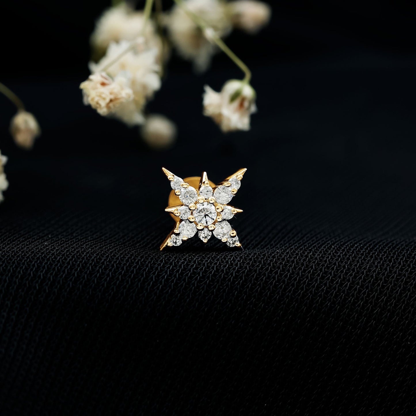 Moissanite Starburst Cartilage Earring with Flat Back