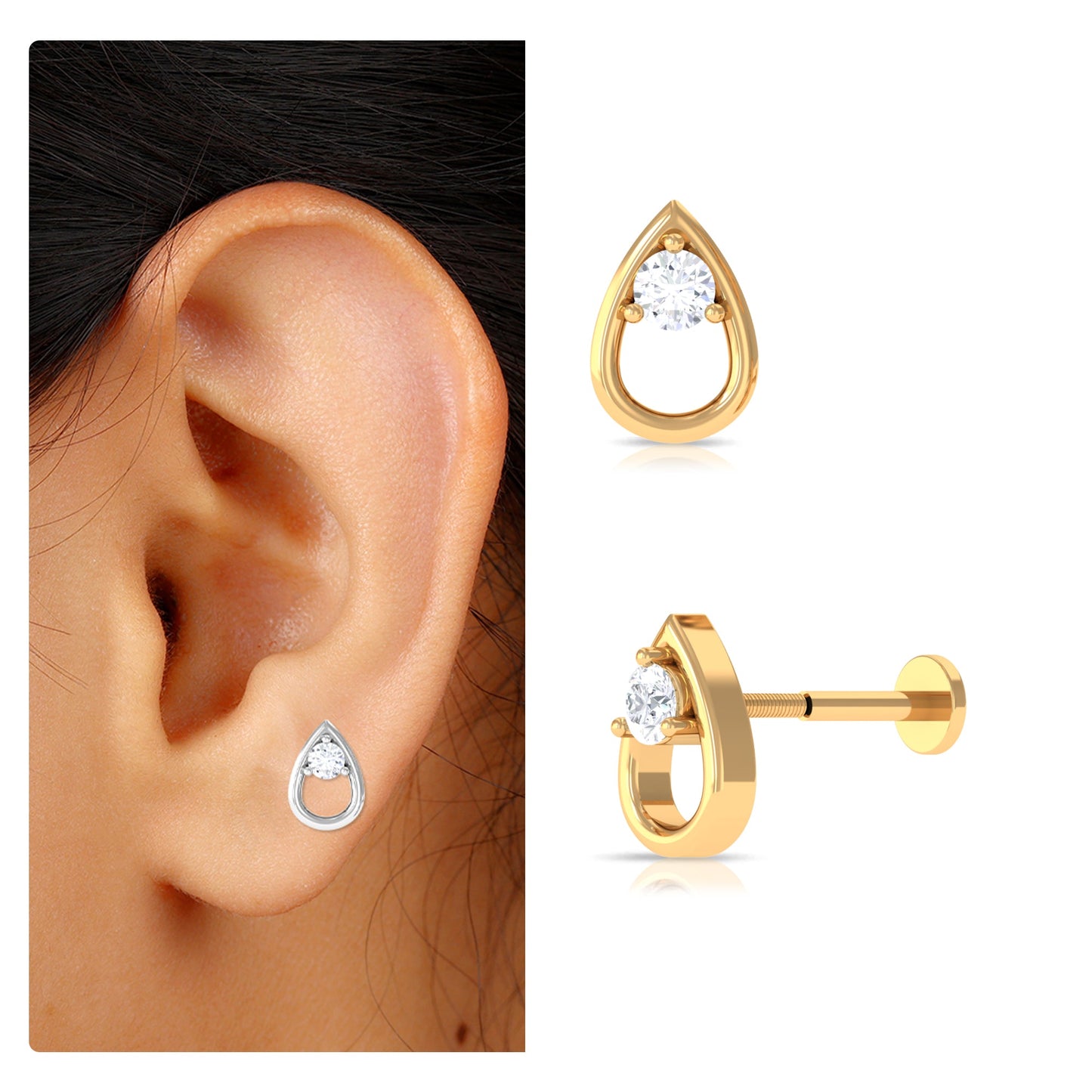 Round Moissanite Teardrop Helix Earring