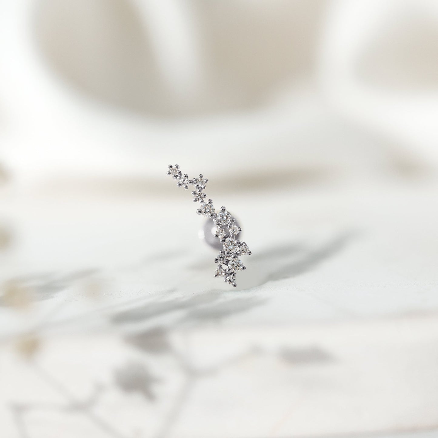 Natural Diamond Cluster Crawler Earring for Helix Piercing