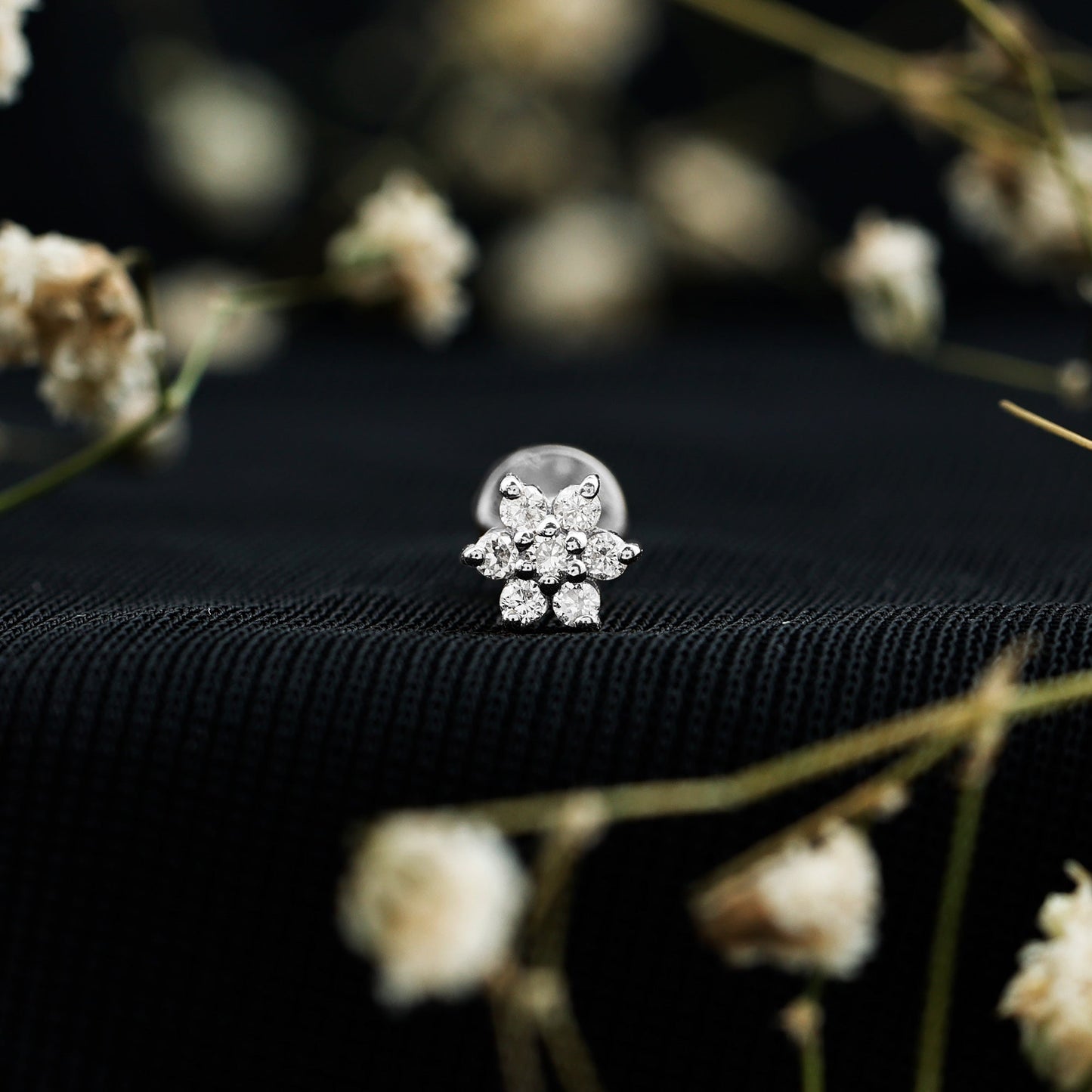 Tiny Moissanite Flower Cluster Earring for Conch Piercing