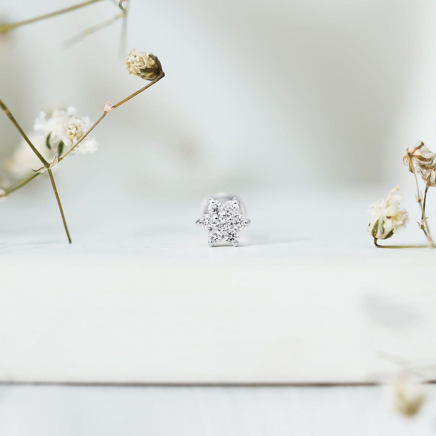 Tiny Moissanite Flower Cluster Earring for Conch Piercing