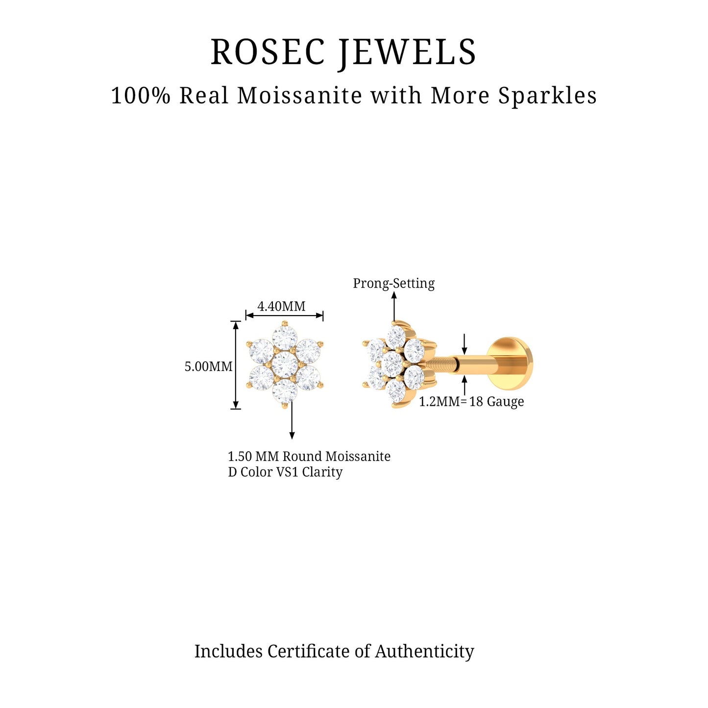Tiny Moissanite Flower Cluster Earring for Conch Piercing
