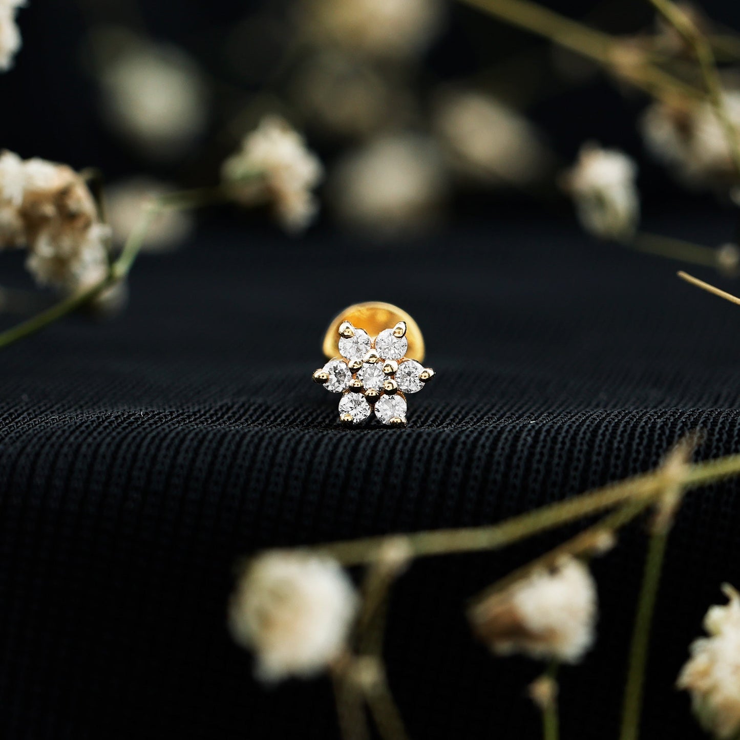 Tiny Moissanite Flower Cluster Earring for Conch Piercing