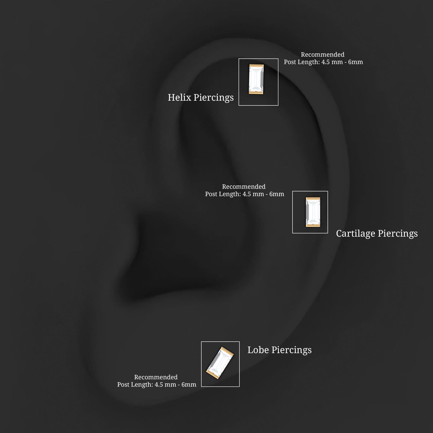 Baguette Moissanite Tragus Earring in Bar Setting