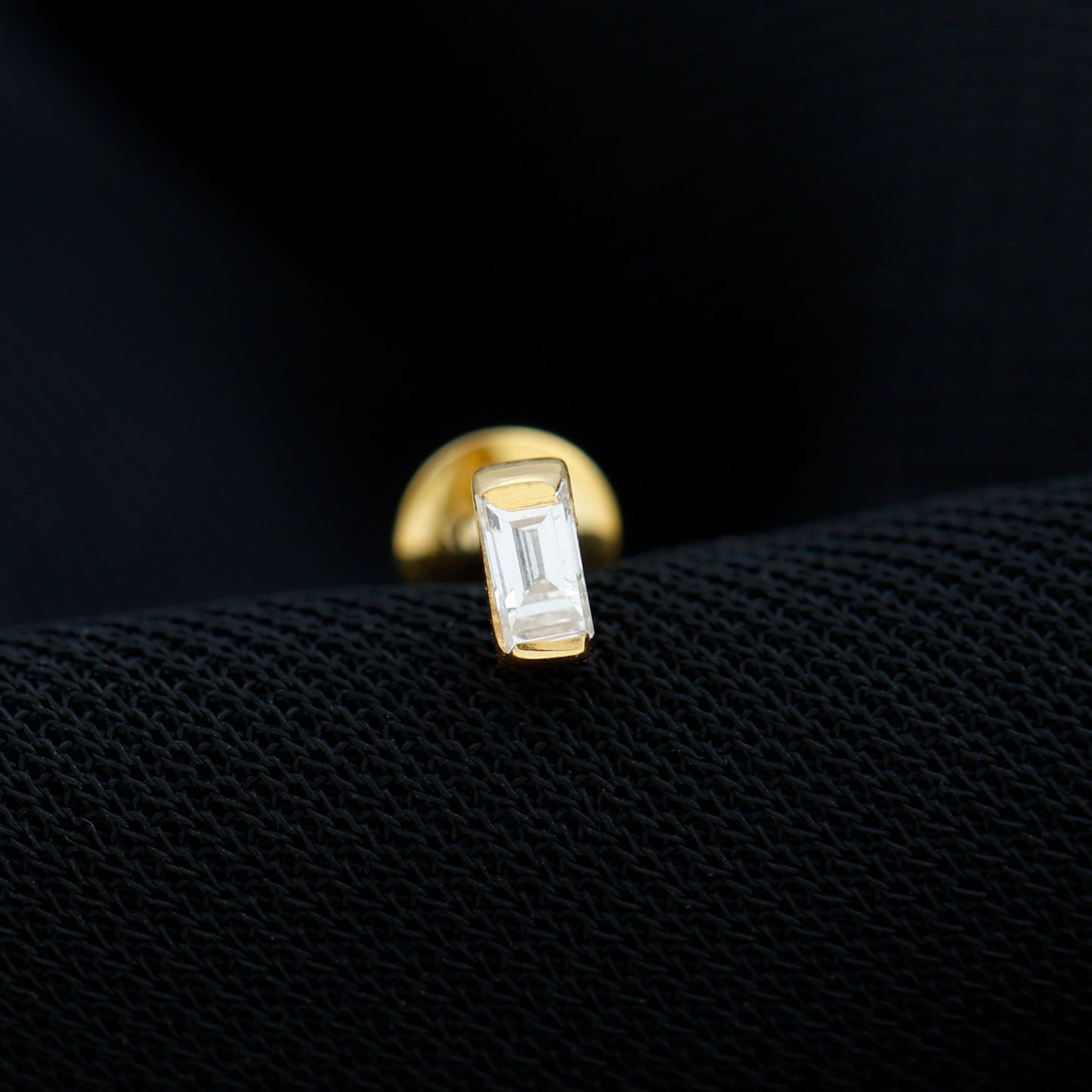 Baguette Moissanite Tragus Earring in Bar Setting