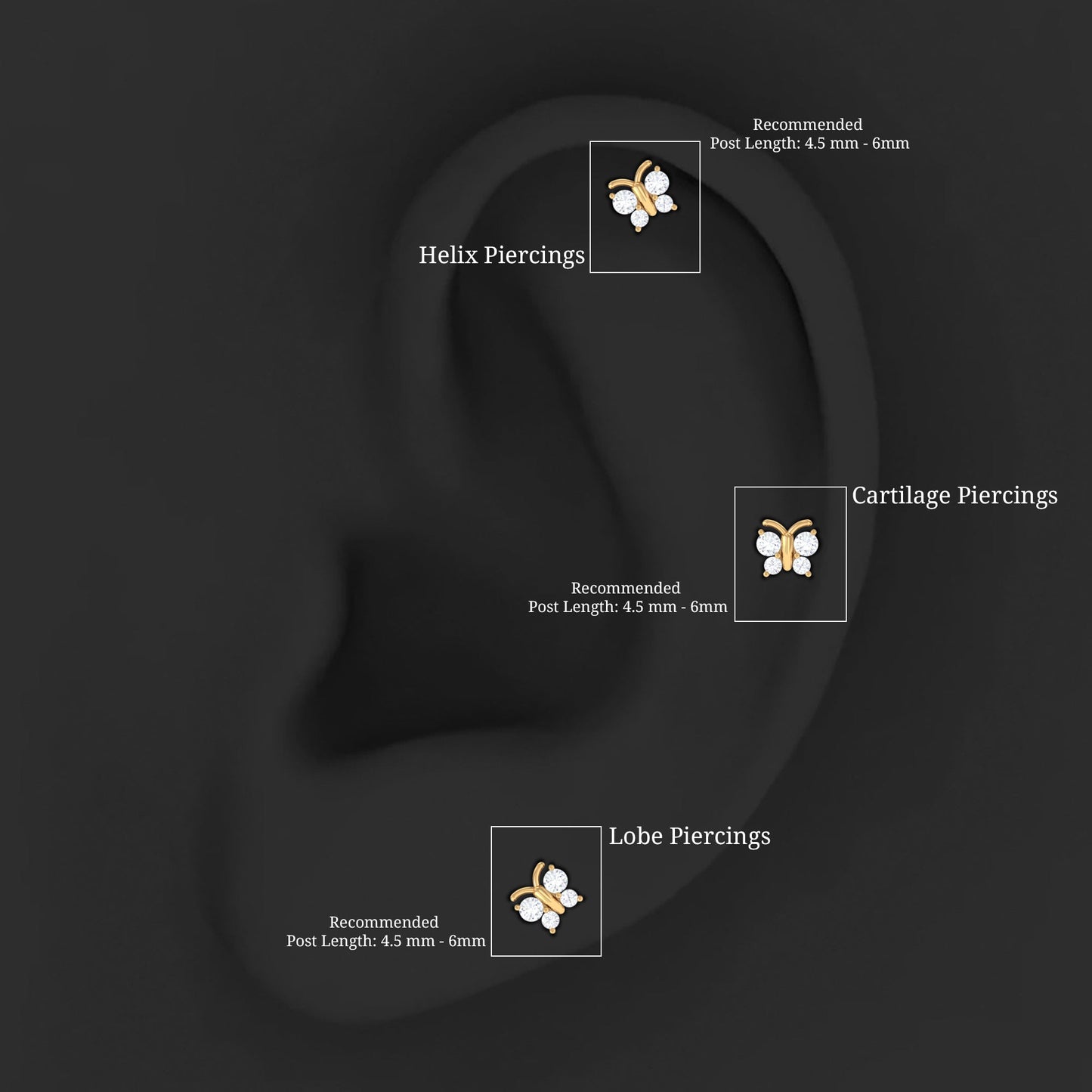 Natural Diamond Butterfly Earring for Cartilage Piercing