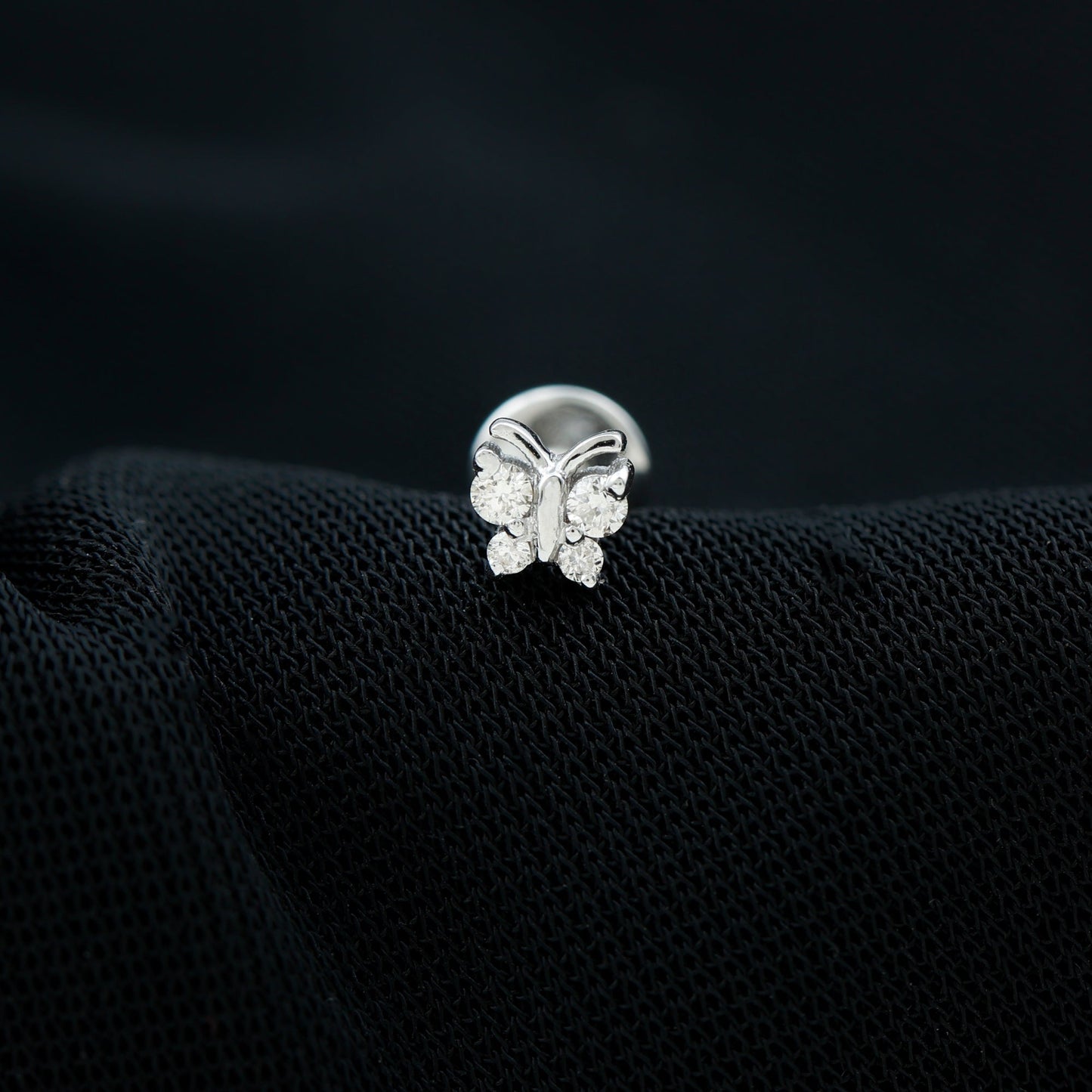Natural Diamond Butterfly Earring for Cartilage Piercing