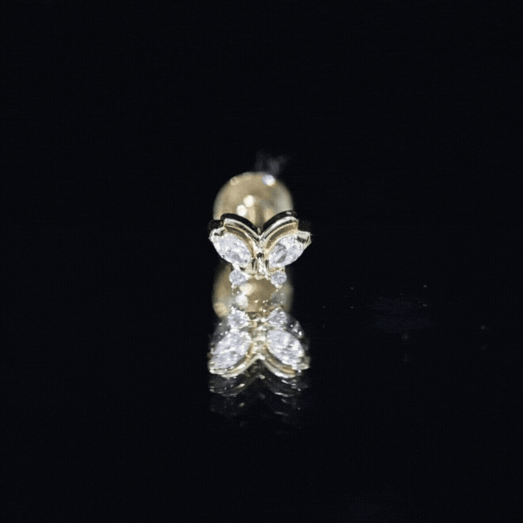 Natural Diamond Butterfly Earring for Helix Piercing