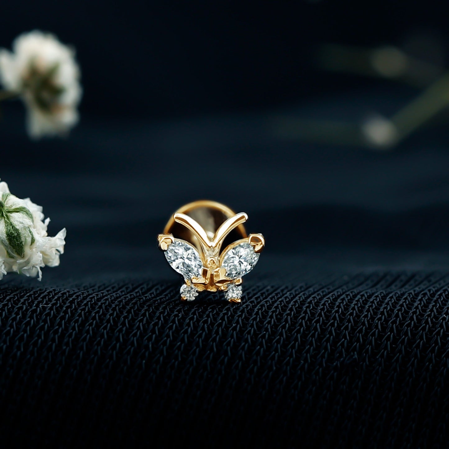 Natural Diamond Butterfly Earring for Helix Piercing