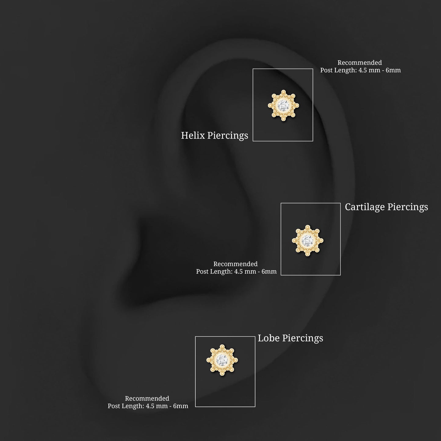 Minimal Diamond Cartilage Earring Stud with Flat Back