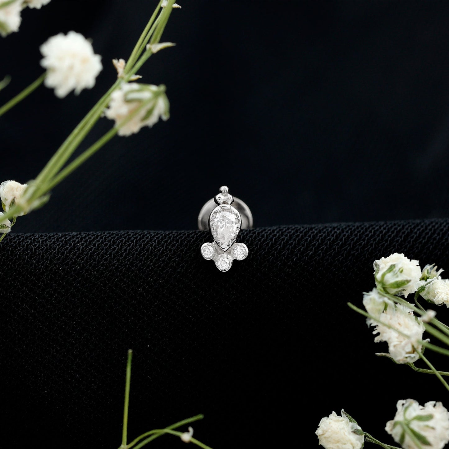 Vintage Style Moissanite Tragus Earring in Bezel Setting