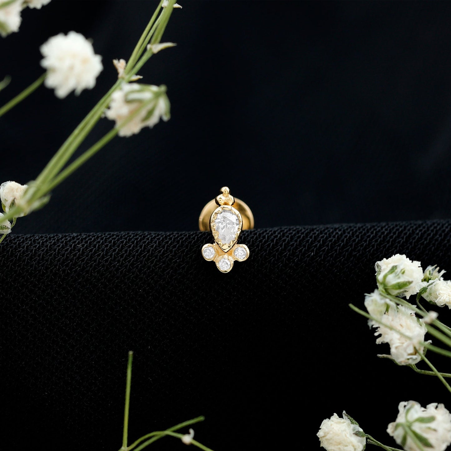 Vintage Style Moissanite Tragus Earring in Bezel Setting